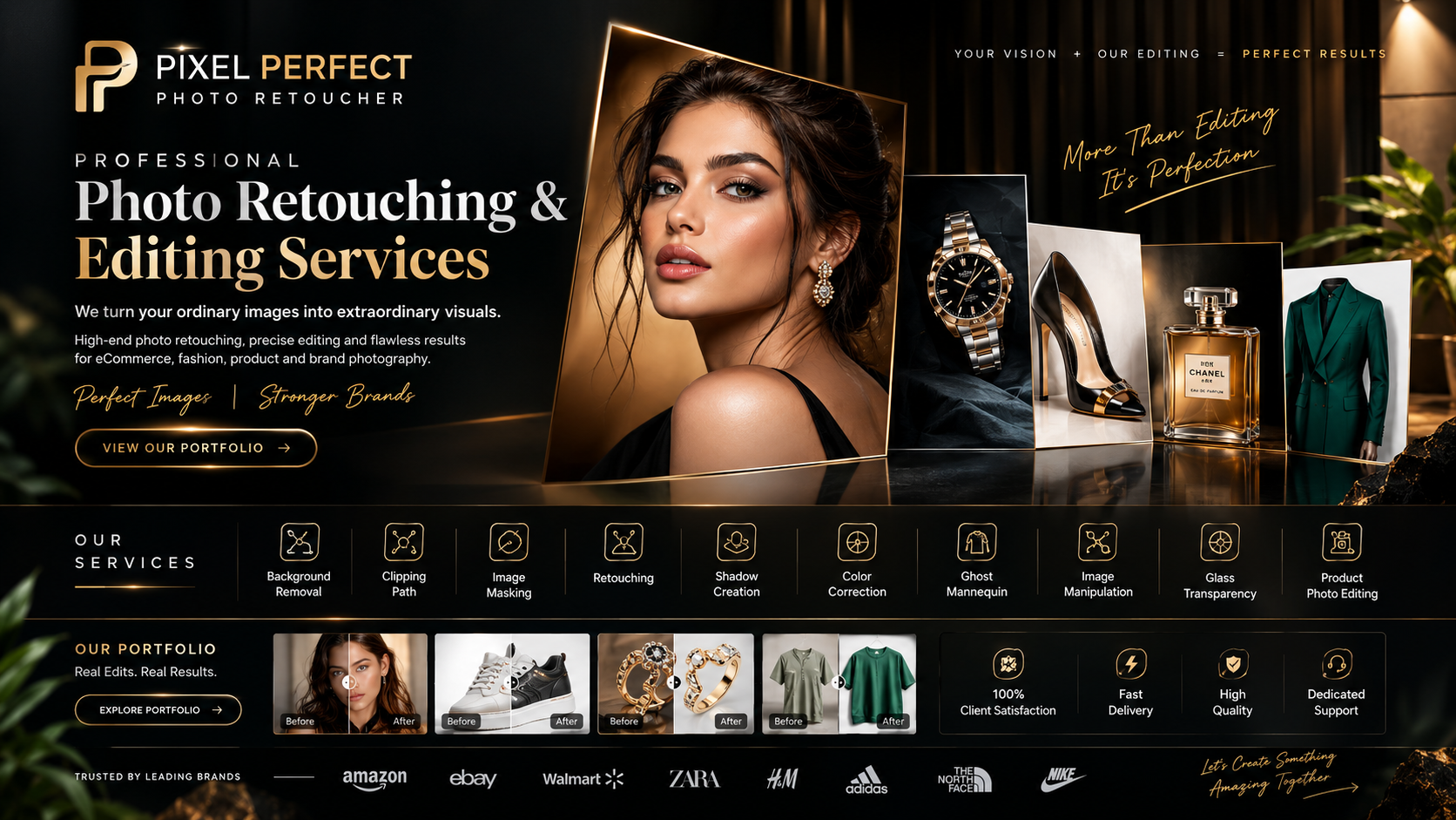 Pixel Perfect luxury photo retouching portfolio banner